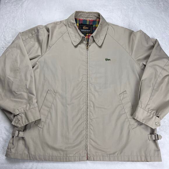 Alligator Mens Tan Vintage Harrington Bomber Jacket Coat Size 44R XL Plaid Liner - Picture 1 of 9